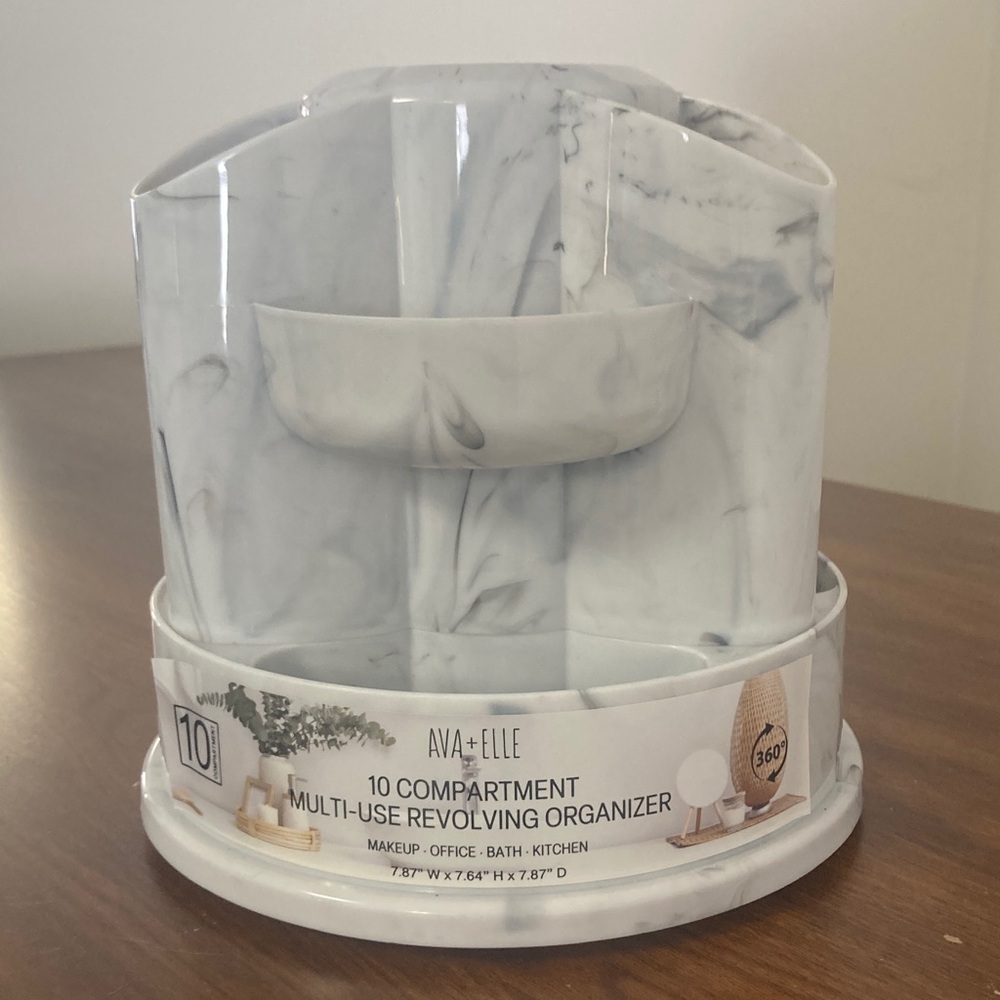 10 compartment multi use revolving organizer faux marble look - Picture 13 of 14
